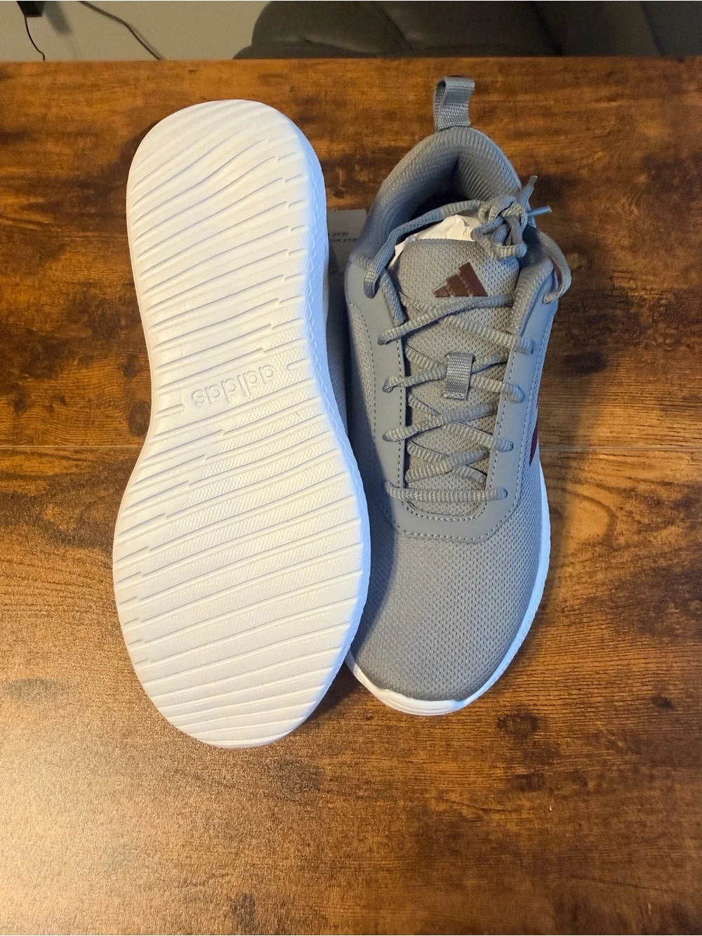 adidas Light Gray Sneakers with Burgundy Three-Stripes